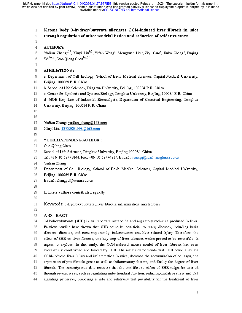 Yudian ZhangKetone body 3-hydroxybutyrate alleviates CCl4-induced liver fibrosis in Page1