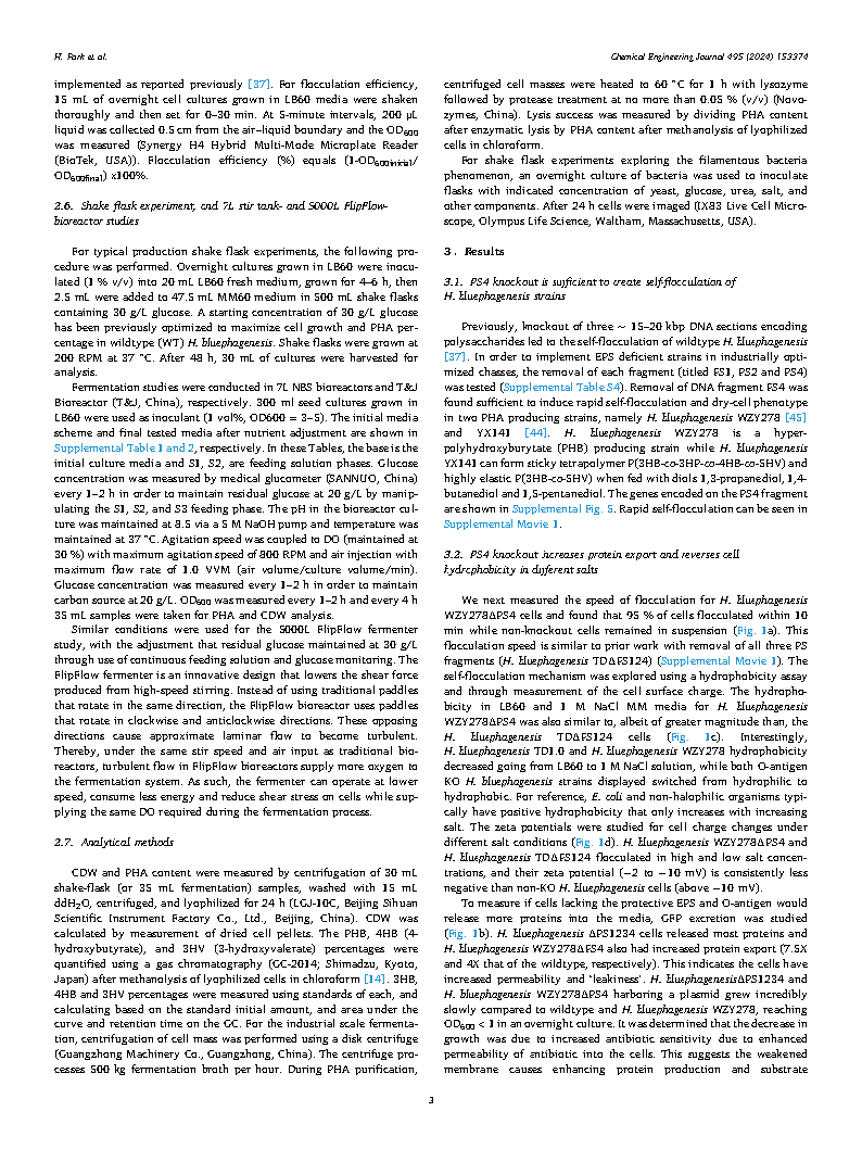Helen ParkEngineering EPS in Halomonas bluephagenesis leads to self-flocculation and filamentation for convenient downstream processing Page3