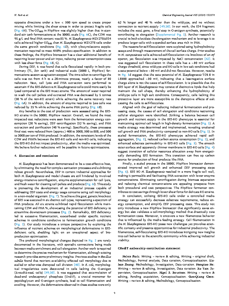 Helen ParkEngineering EPS in Halomonas bluephagenesis leads to self-flocculation and filamentation for convenient downstream processing Page9