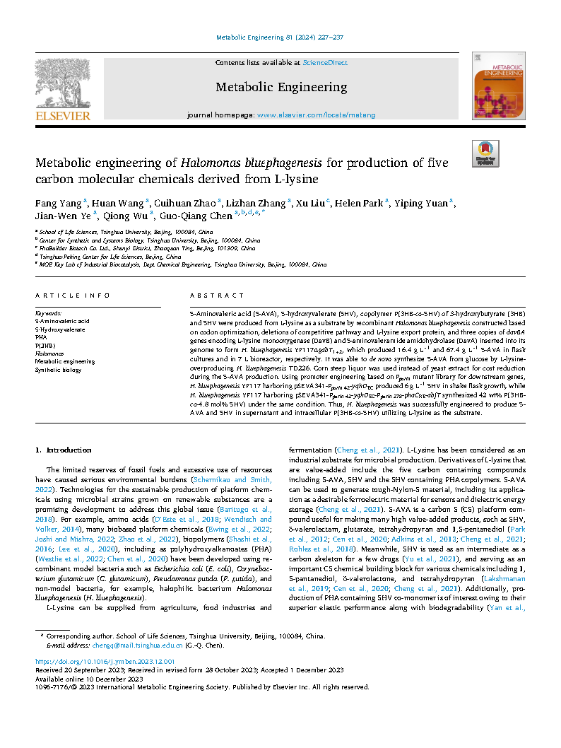 Fang YangMetabolic engineering of Halomonas bluephagenesis for production of five Page1
