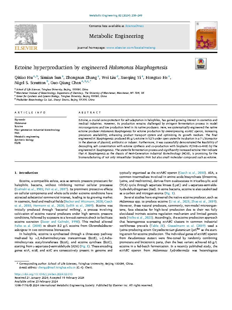 Qitiao HuEctoine hyperproduction by engineered Halomonas bluephagenesis Page1