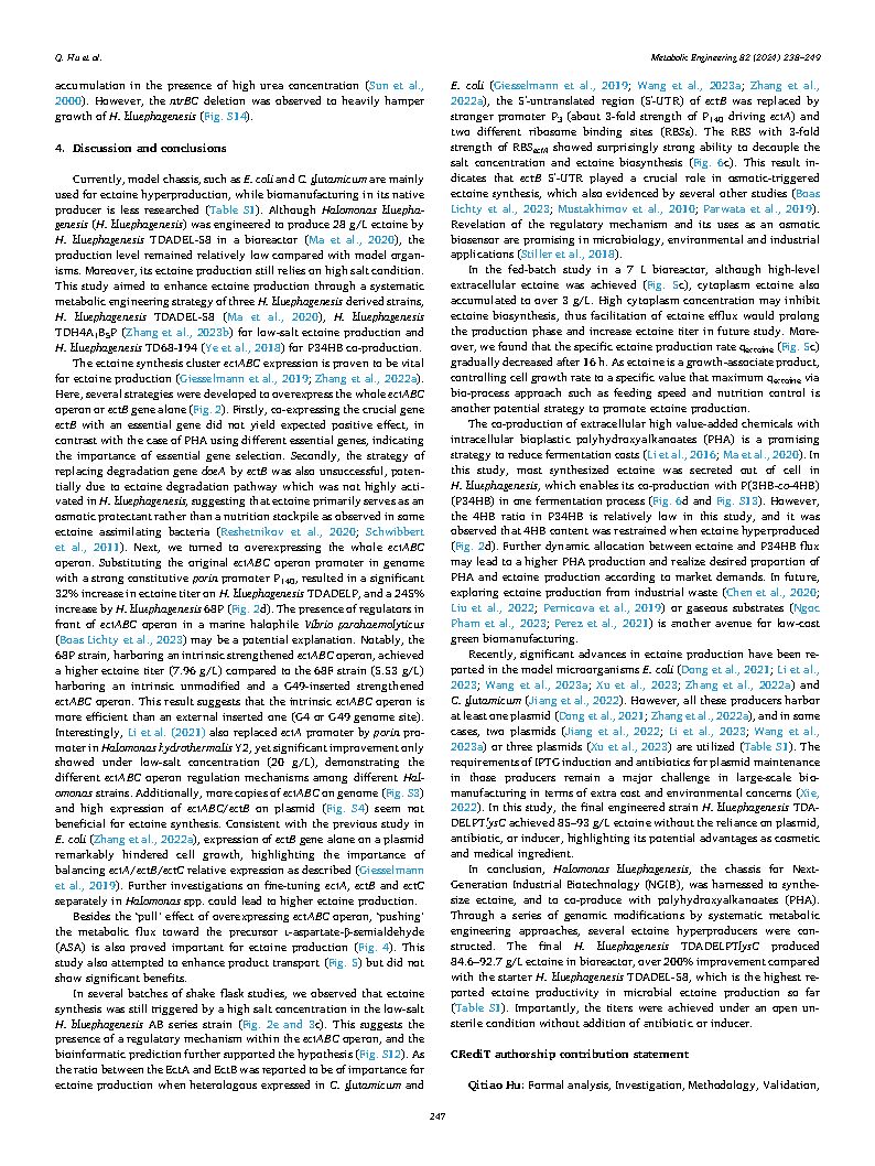 Qitiao HuEctoine hyperproduction by engineered Halomonas bluephagenesis Page10